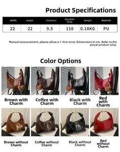 Detail view of semi-circle PU leather bag colors with bear charms and dimensions