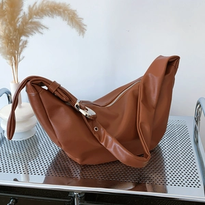 Women Half Moon Hobo Bag PU Leather Large Capacity Minimalist Adjustable Shoulder Strap Solid Color Crossbody Bag