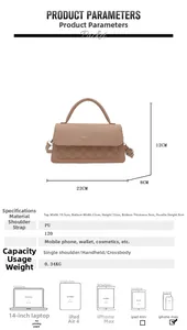 Detailed size specifications for beige PU leather crossbody bag with flap and handle