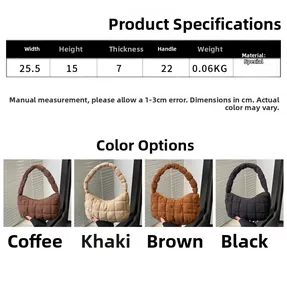 Guide des tailles pour sac nuage plissé avec dimensions 25,5x15x7cm, mise en page