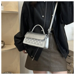 Silver checkered leather crossbody bag for women shown as a stylish model style