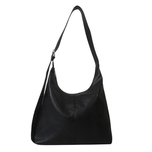 Vintage black hobo shoulder bag with litchi texture and adjustable wide strap