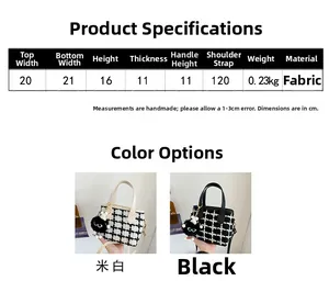 Tableau des tailles détaillé et spécifications pour ce sac à bandoulière en noir et blanc