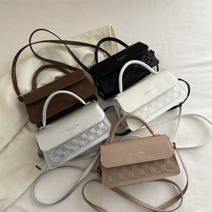 Fashion rectangular baguette handbags in five colors with checkerboard embossing and top handle