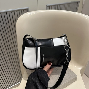Women Fashion Color Blocked Underarm Bag PU Leather Chain Small Square Bag Shoulder Crossbody Bag For Daily Use