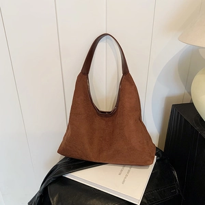 Retro dark brown suede hobo bag with large capacity for women's daily commute