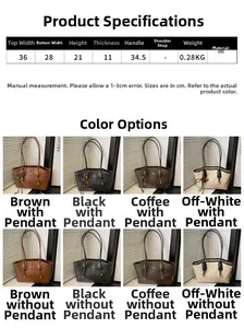 Size chart for vintage PU leather tote showing dimensions, weight and color options