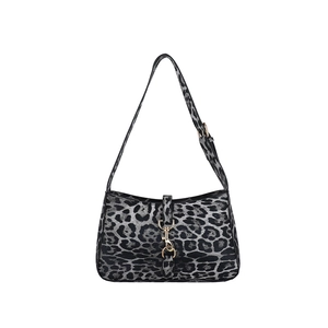 Stylish leopard print crossbody bag with golden buckle and chain strap on white background