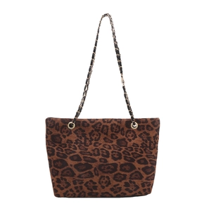 Schicke Einkaufstasche mit Leopardenmuster und Schultergurt aus Goldkette und Leder