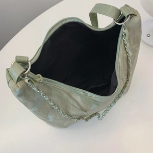 Modern light green ruched tote bag with stylish metal chain and large capacity for women
