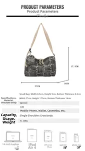Borsa tote in tela a righe con specifiche dimensionali e mini pochette rotonda inclusa