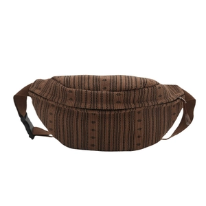 Retro brown striped canvas chest bag with adjustable strap and large capacity