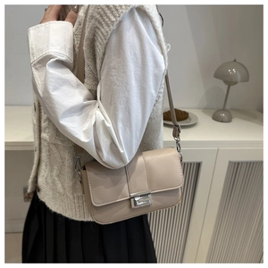 Borsa a tracolla beige classica con chiusura in metallo argentato e cinturino in pelle