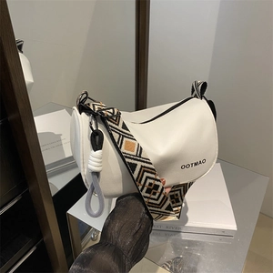 Waterproof white dumpling crossbody bag with bohemian geometric pattern wide shoulder strap