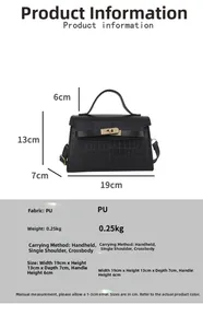 Detailed size specifications and measurements of the black crocodile pattern handbag