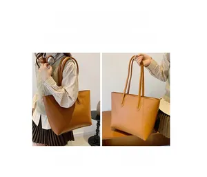Detail of a brown tote bag showing single-shoulder and handbag carrying styles