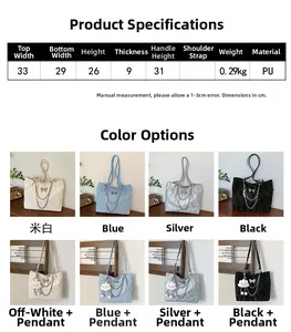Detailed size chart and multi-color display of women's butterfly PU handbag