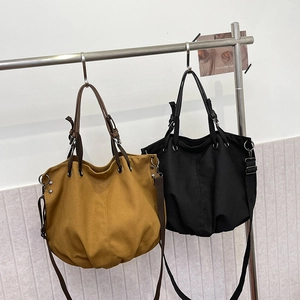 Japanese Retro Workwear Canvas Tote Bag Large Capacity Multifunctional Shoulder Crossbody Bag With Adjustable Strap For Women
