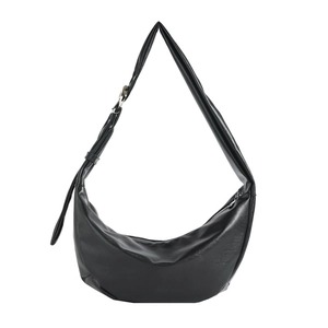 Minimalist black half-moon shoulder bag in matte faux leather with adjustable strap