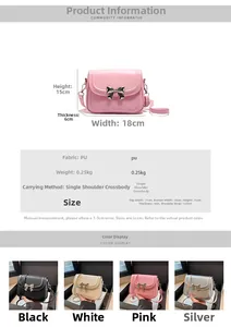Detailed size specifications for bow shoulder bag in PU leather with 120cm strap