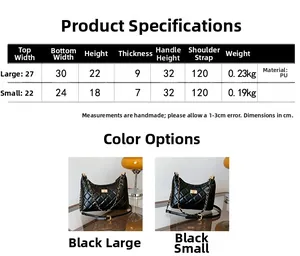 Size chart showing dimensions for large and small quilted faux leather chain tote bags