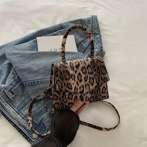 Leopard Print Crossbody Bag PU Leather Small Square Handbag With Top Handle Retro Fashion Women Casual