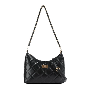 Classic black quilted underarm bag with gold metal clasp and chain strap for women