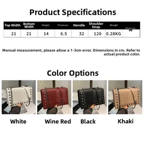 Quilted crossbody bag options in white, burgundy, black, and khaki with stud details