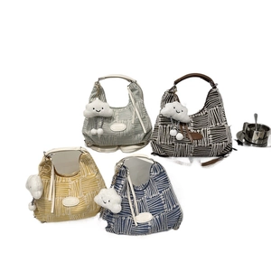 Large capacity hobo bucket bags in four colors with white cloud plush charms