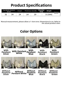 Size chart showing dimensions and colors for the large capacity multi-way tote bag