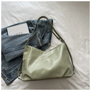 Sage green soft leather underarm bag with large capacity and smooth texture