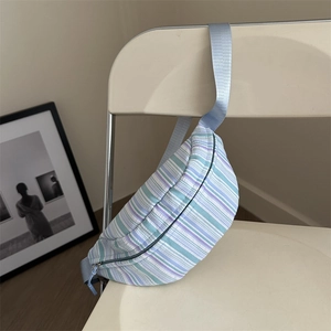 Casual light blue striped crossbody chest bag for women with adjustable strap for summer