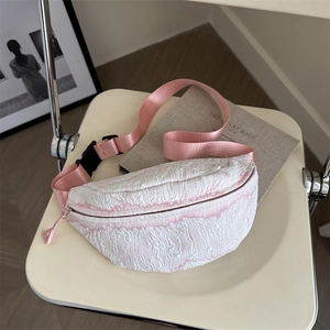 Women Fashion Crinkle Textured Nylon Chest Bag Waist Bag Casual Crossbody Shoulder Bag Light Small Dumpling Bag For Daily Shopping