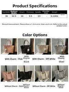 Detailed size chart and color options for the lightweight fashion pleated tote bag