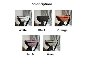 Five colors of nylon crossbody pillow bags featuring adjustable black shoulder straps