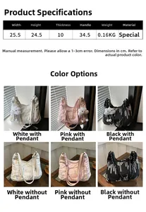 Detailed size chart and dimensions for the quilted puffer canvas tote bag model