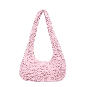 Chic pink cloud-shaped hobo bag with unique pleated texture and large capacity