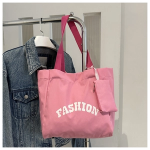 Sac fourre-tout rose tendance avec imprimé lettre et mini pochette zippée assortie