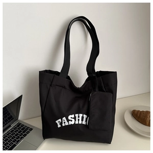 Sac fourre-tout en toile avec imprimé FASHION, ordinateur et croissant sur table