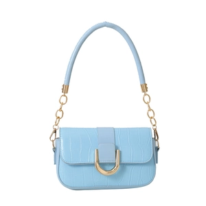 Stylish light blue faux crocodile skin underarm bag with gold chain and U-shaped buckle