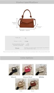 Detailed size chart for retro pleated PU leather crossbody bag with 24x15x5.5cm dimensions