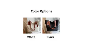 Detailed comparison of white and black minimalist canvas tote bags with leather straps