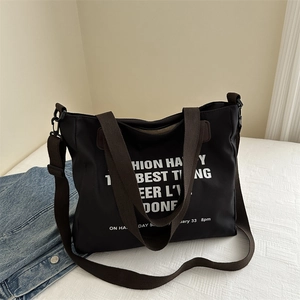 Large Capacity Tote Bag Canvas Letter Print Casual Shoulder Crossbody Bag For Women Minimalist Fashion Daily Handbag