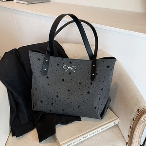 Große Damen Einkaufstasche Mit Punkten Herz Sternenmuster Metallschleife Chic Lässige Schultertasche Nischen Design