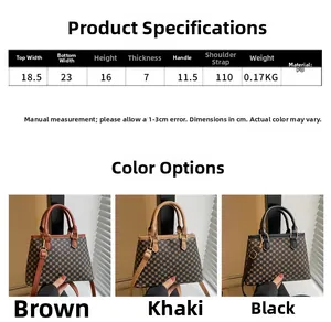 Detaillierter Vergleich von braunen, khakifarbenen und schwarzen Taschen mit Größenangaben
