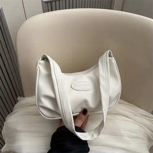 Crescent Hobo Bag For Women Ruched PU Leather Shoulder Underarm Purse Minimalist Niche Style Solid Color Elegant