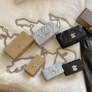 Chic ruched faux leather chain bags in khaki, silver and black, various sizes and colors