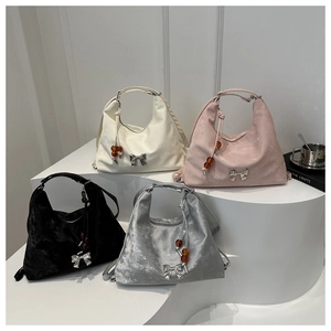 Chic velvet crossbody bags in white pink black and silver with metal bow and beads