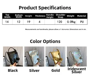 Detailed size chart and four color options of this PU leather mini crossbody bag