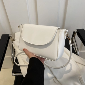 Women Crossbody Bag PU Leather Minimalist Small Square Shoulder Bag With Round Flap Adjustable Strap Casual